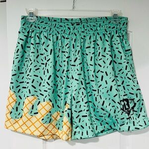 Stylish Mint Green and Yellow Patterned Men's Shorts